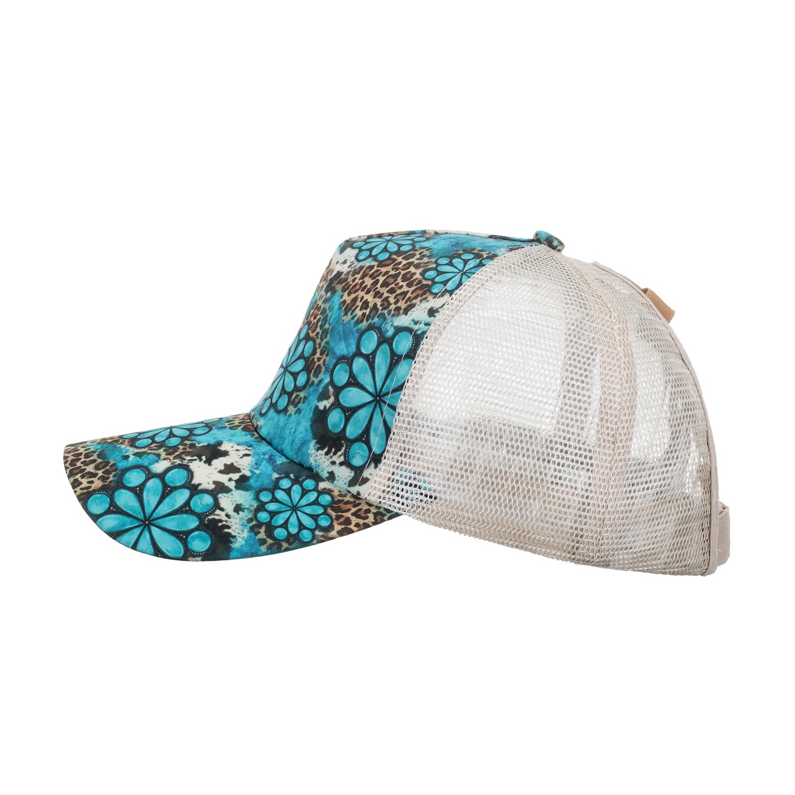 Wholesale  leopard print flower horizontal stripe cross mesh cap baseball cap